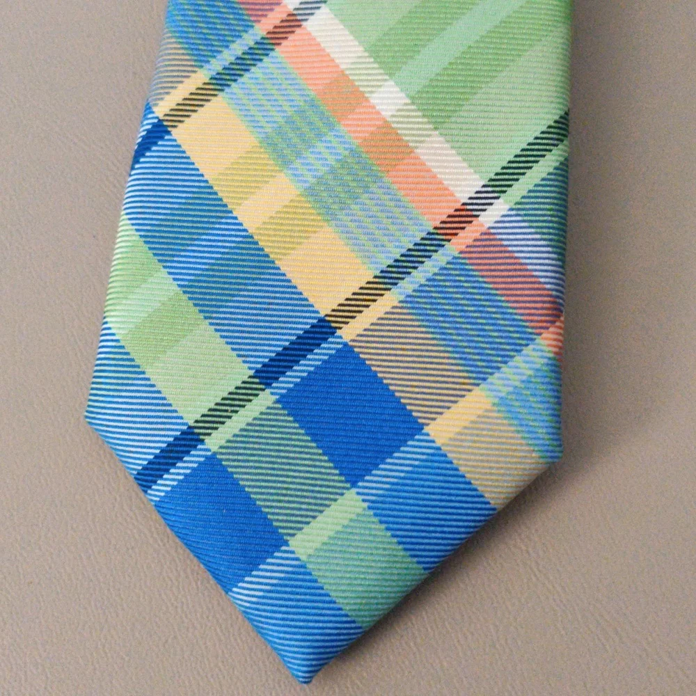 Kids Nordstrom Silk Plaid Blue, Yellow and Green Tie NWOT